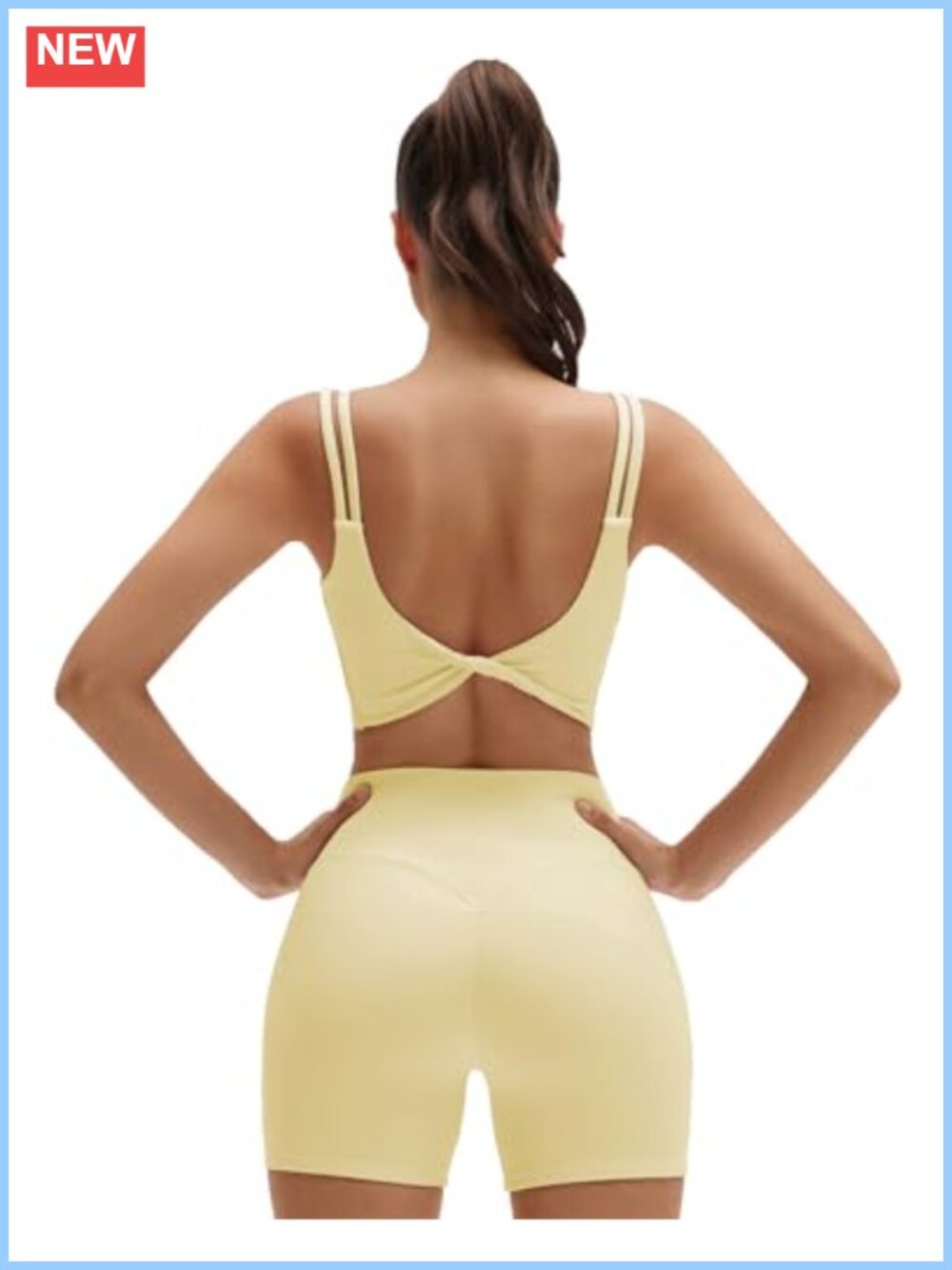 2 Piece Twist Back Cami High Waisted Bike Shorts Set Athletic Yoga Gym